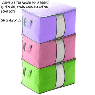 Combo 3 túi nhiều màu đựng quần áo chăn màn đa năng loại lớn