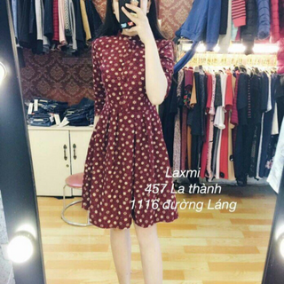 Đầm xoè tay lửng in hoa nhí