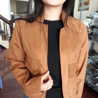 Áo khoác lửng da lộn nữ