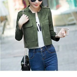 Áo khoác lửng da lộn nữ