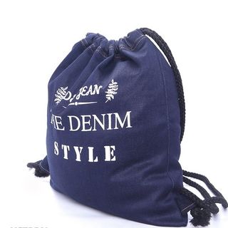 Túi dây rút vải jean in chữ - có lót bên trong chống thấm nước - t008