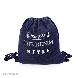 Túi dây rút vải jean in chữ - có lót bên trong chống thấm nước - t008