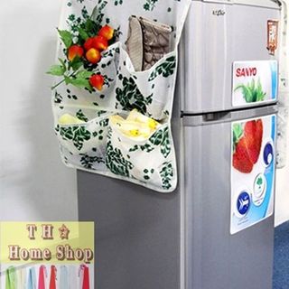 Combo 2 khăn phủ tủ lạnh có hoa văn đa năng kèm 8 túi nhỏ