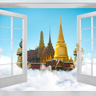 Tranh dán tường 3d chủ đề cửa sổ thành phố giá 320k/1m2