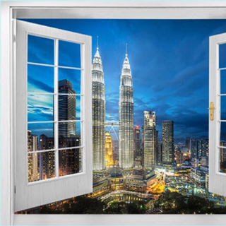Tranh dán tường 3d chủ đề cửa sổ thành phố giá 320k/1m2