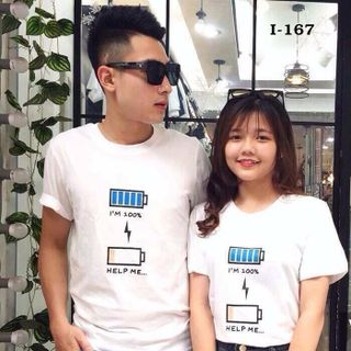 I-167 áo thun cặp tay ngắn màu trắng họa cục pin