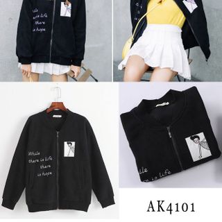 Ak-4101 áo khoác nữ vải nỉ in hình cô gái