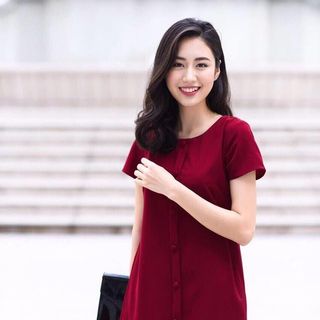 Đầm suông nút bọc buộc nơ