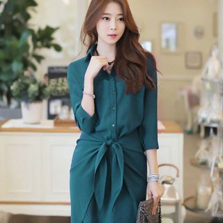 Đầm công sở sơ mi tay lỡ