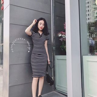 Đầm body sọc cổ sơmi