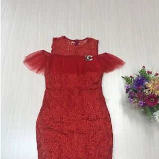 Đầm body ren hở vai phối lưới