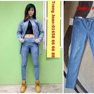 Quần jean nữ xước xanh giá sỉ