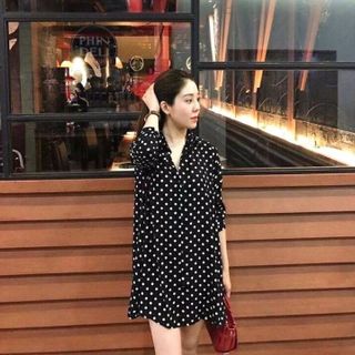 Đầm suông sơmi chấm bi