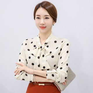 Áo sơ mi chấm bi to cột nơ