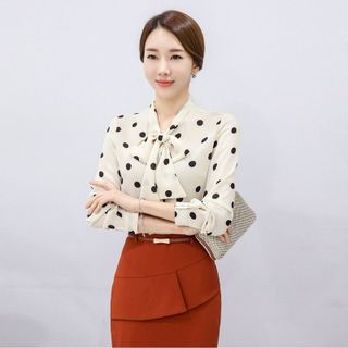 Áo sơ mi chấm bi to cột nơ