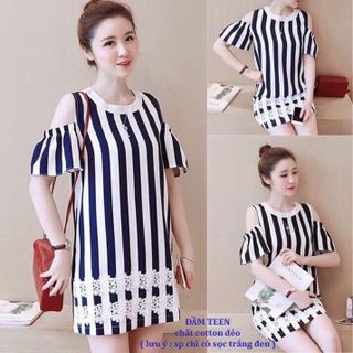 Đầm sọc hở vai