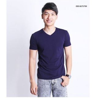 Áo thun không cổ - xanh biển - cổ tim