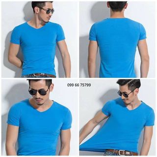 Áo thun không cổ - xanh biển - cổ tim