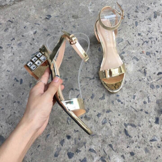 Sandal gót trụ đính đá