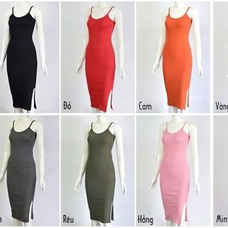 D0211 - đầm body form dài 2 dây xẻ tà
