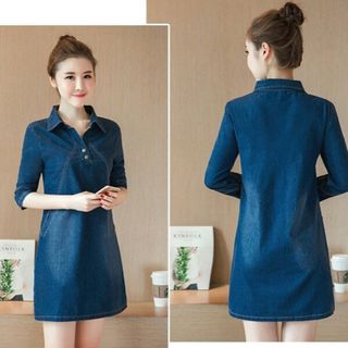 Đầm jean suông có size xxl tay dài cổ sơ mi v