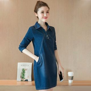 Đầm jean suông có size xxl tay dài cổ sơ mi v