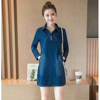 Đầm jean suông có size xxl tay dài cổ sơ mi v