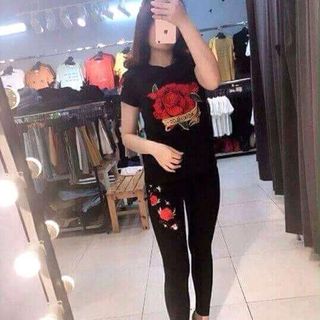 Quần legging thêu hoa hồng giá sỉ