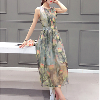 Đầm voan hoa xếp ly