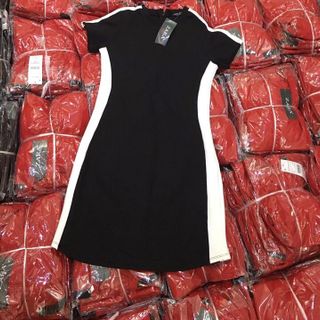 Đầm thun body tay ngắn phối màu