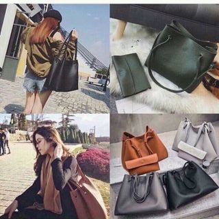Túi da mềm kèm ví cung màu 1 set 2 cái
