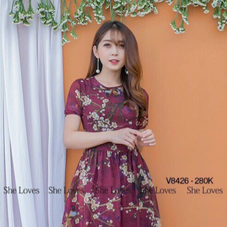 Đầm xoè tay con in họa tiết