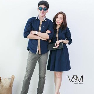 Áo váy đôi xanh đen sọc