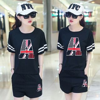 Bộ short thể thao chữ a đen