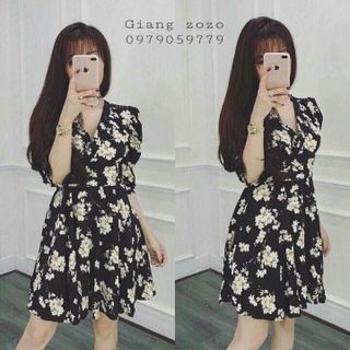 Đầm xòe tay lửng in hoa