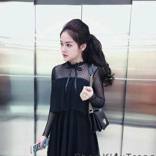 Đầm xòe phối lưới cô no
