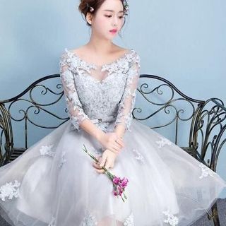 đầm xoè phối ren đính hoa qc chất lưới phối ren