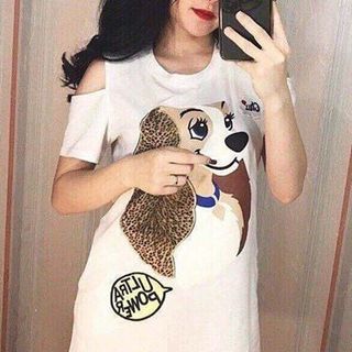 đầm suông in rớt vai qc chất thun cotton