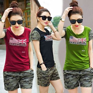 Bộ short lính đen cổ tròn