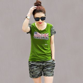 Bộ short lính đen cổ tròn