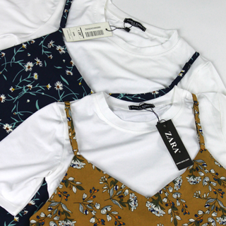 Set yếm hoa áo thun đen