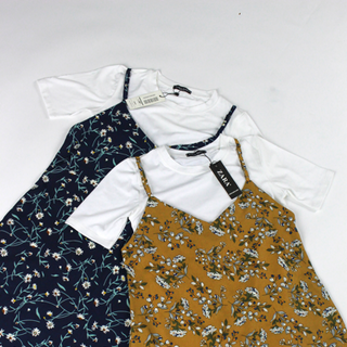 Set yếm hoa áo thun đen