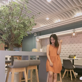 Váy nhúng bèo nơ lưng cam- gia công và bán sỉ