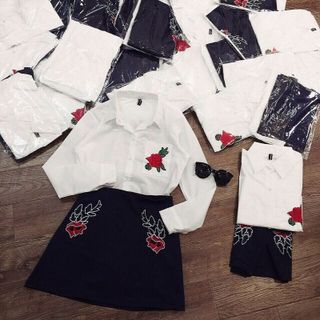 Set sơ mi váy quần thêu hoa sỉ 143k