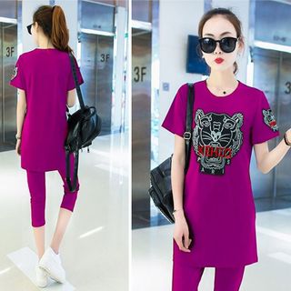 Bộ lửng thể thao form dài thêu kenzo hồng cẩm