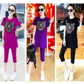 Bộ lửng thể thao form dài thêu kenzo hồng cẩm