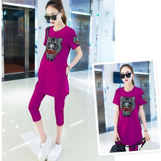 Bộ lửng thể thao form dài thêu kenzo hồng cẩm