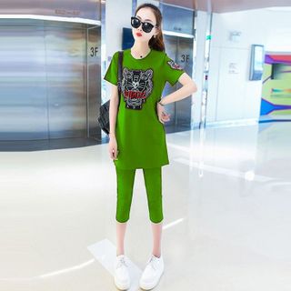 Bộ lửng thể thao form dài thêu kenzo hồng cẩm