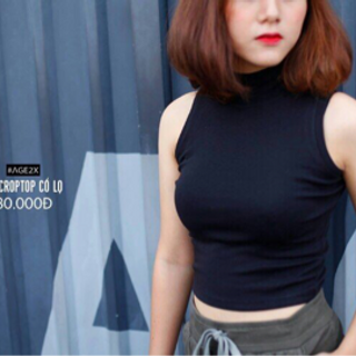 Áo croptop ba lỗ cổ lọ