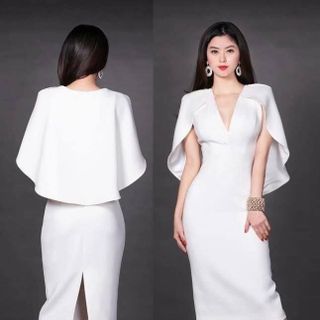 Đầm trắng dự tiệc thiết kế ôm body choàng vai tuyệt đẹp ap001